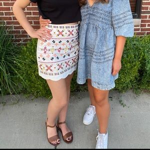 Francesca’s Embroidered & Scalloped White Mini Skirt